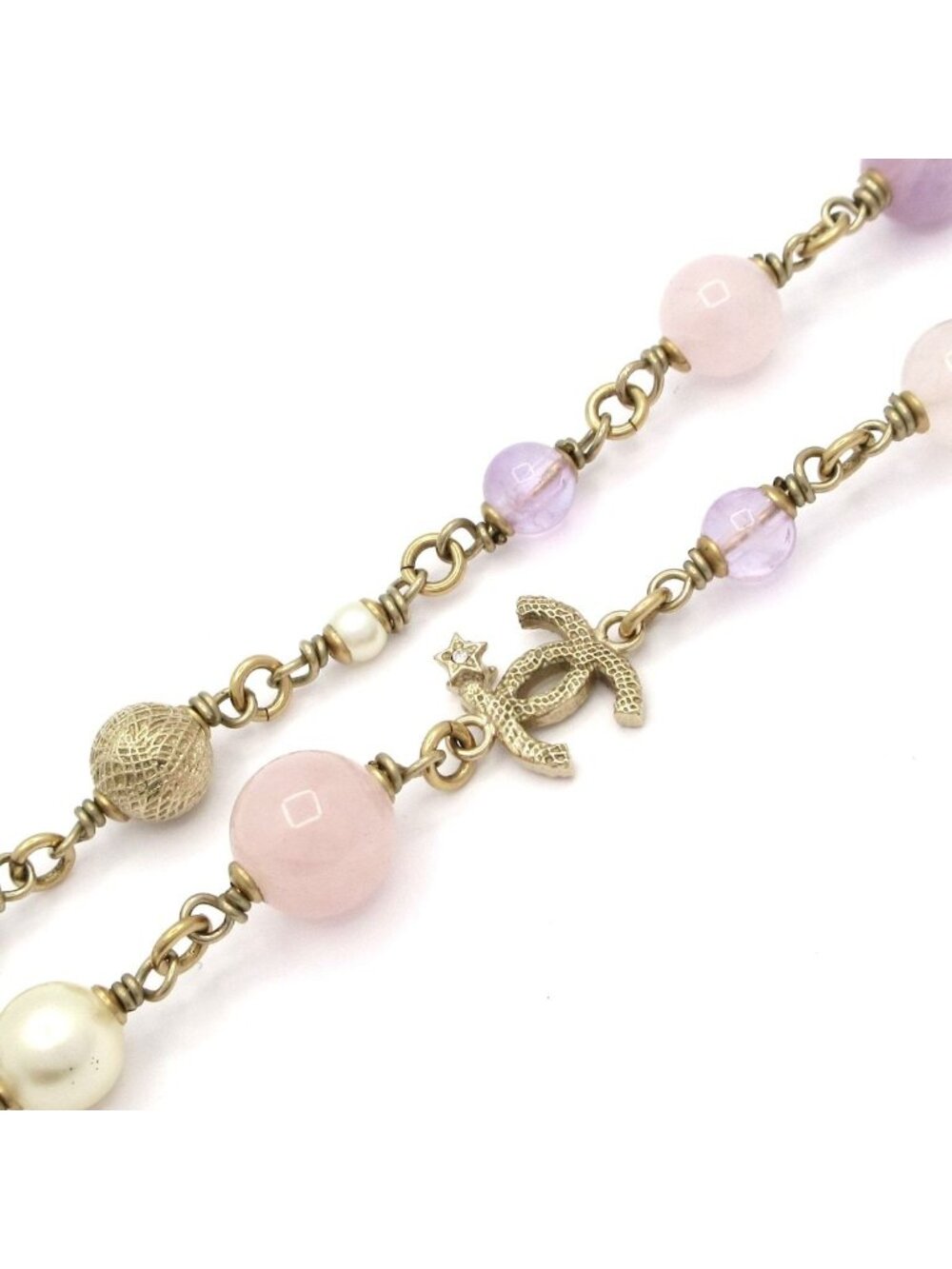 Chanel Necklace Gold Light Purple Multi Long CC Logo - Picture 3 of 7